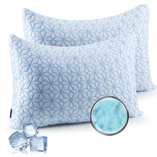 puredown® Pillows Queen Size Set of 2, Cooling Pillow Queen Size 2 Pack, Adjustable Shredded Memory Foam Pillows for Side Back Stomach Hot Sleepers, Ice Blue