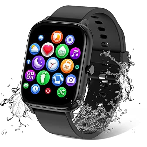 Smart Watch for Men Women Compatible with iPhone Samsung Android Phone 1.69 inch Full Touch Screen IP68 Waterproof Bluetooh Fitness Tracker Heart Rate/Sleep Monitor (Black)