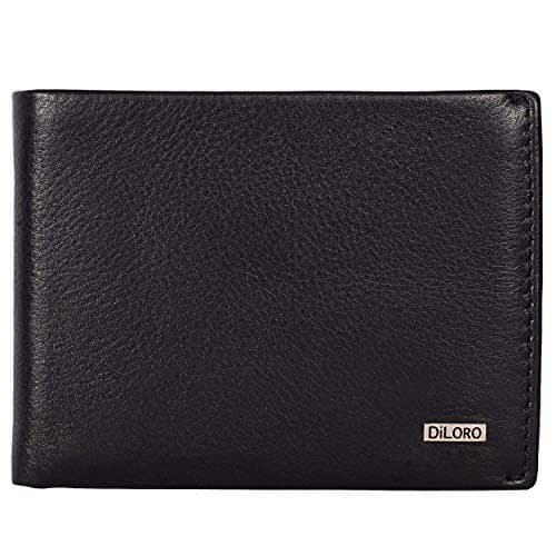 DiLoro Wallets for Men Bifold RFID Leather Mens Wallet Flip ID Coin Compartment (Midnight Black)