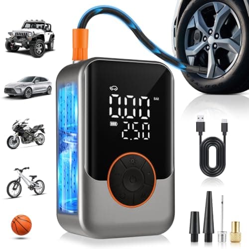 SINGARO Tire Inflator Portable Air Compressor Cordless, 150 PSI Car Tires Air Pump, Mini Electric Bike Pump with LED Light, Digital Display Pumps for Car, Motorcycle, Bicycle, Balls