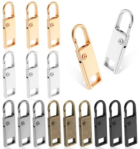 15PCS Zipper Pull Replacement, Metal Replacement Zipper Pull Tab, Repair Zippers Slider for Luggage, Backpacks, Suitcases, Jackets, Purses, Handbags, Easy Install (Multicolor)