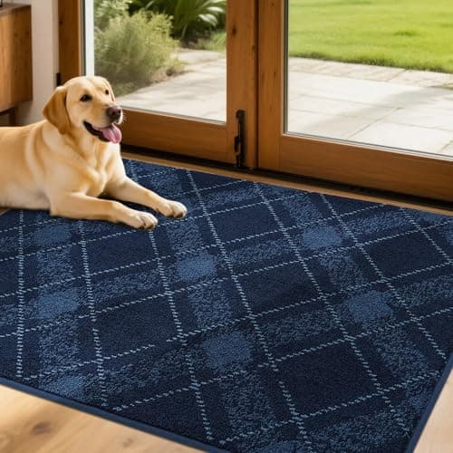 COSY HOMEER Door Mat Non-Slip, Soft Absorbent TPR Backing Doormat for Front Door Inside Entrance, Washable Low Profile Mats for Pets & Family, 32" x 48", Navy Blue