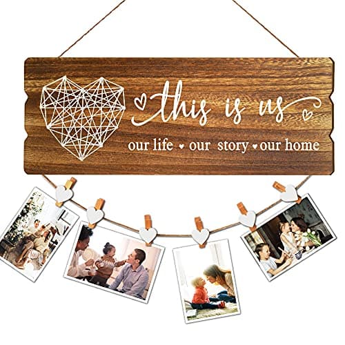 This Is Us Wooden Rustic Wall Hanging Picture Organizer 15.8x6.0 Inches