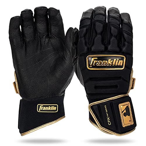 Franklin Sports MLB Batting Gloves - CFX Pro PRT Heavy Duty Protective Baseball + Softball Batting Gloves - Adult Padded Reinforced Leather - Adult Large - Black + Gold