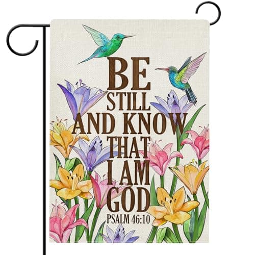 Hzppyz Be Still And Know That I Am God Spring Garden Flag Double Sided, Hibiscus Flower Hummingbird Decorative Yard Outdoor Home Small Decor, Floral Summer Seasonal Outside House Decoration 12 x 18