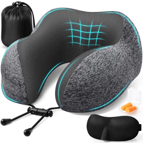 ExploreBliss Travel Pillow, Memory Foam Neck Pillow Airplane, Grey