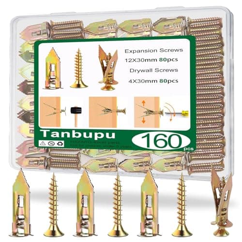Tanbupu 160 PCS Self Drilling Drywall Anchors with Screws 2025 Upgraded Zinc Plated Steel Hollow Wall Anchors(0.47X1.18inch) and Screws, Easy Application No Drill or Holes in Wall