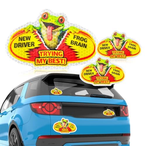 3 Pcs Reflective Student Driver Magnet and Stickers Set - Funny Animal New Driver Safety Signs for Car, Waterproof & Weatherproof High Visibility Vehicle Bumper Decals, Magnet + Stickers (Tree frog)