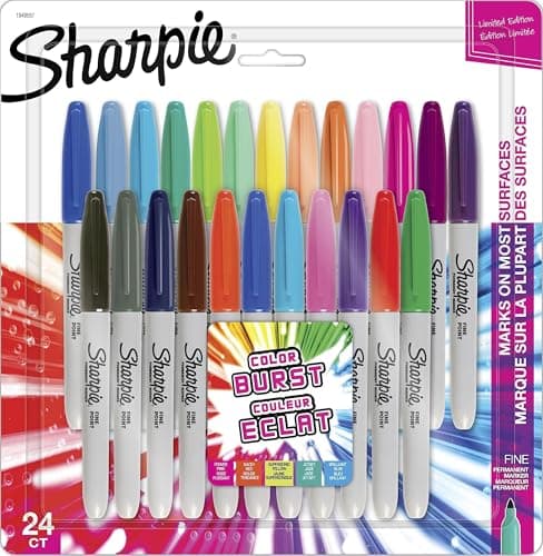 Sharpie Permanent Markers, Color Burst Limited Edition, Fine Point, Assorted, 24 Count