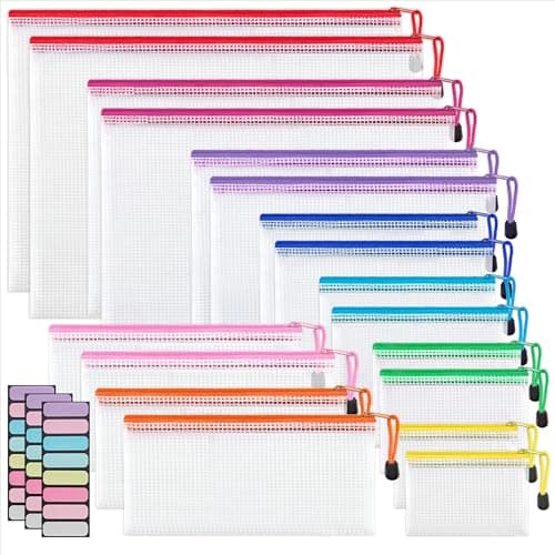 JARLINK 18 Pcs Mesh Zipper Pouch Bags, 8 Sizes Waterproof Zipper Bags