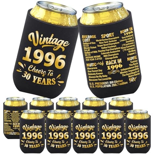 30th Birthday Decorations for Her Him, 30th Birthday Gifts for Women Men 30th Party Decorations 30 Year Old Party Favors Supplies Thirty Birthday Presents Black and Gold Pack of 12 Can Cooler Sleeves