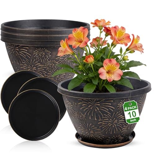 Nooulap 4 Pack 10 Inch Flower Pots, Antique Gold