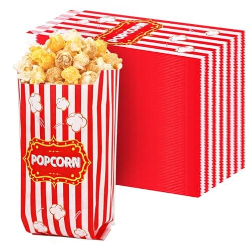 DECYOOL 100 Pieces Carnival Popcorn Bags, 21x9cm Red Oilproof Paper Popcorn Bags for Party, Carnival Treat Bags for Popcorn Candy Snack Movie Nights Halloween
