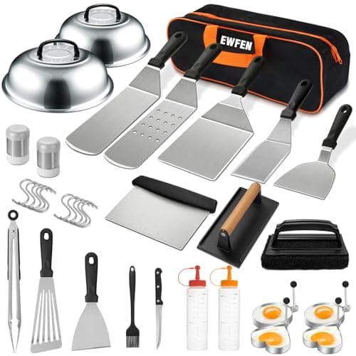 EWFEN 35PCS Griddle Accessories Kit, Flat Top Grill Accessories Set for Blackstone and Camp Chef, Grill Spatula Set with Enlarged Spatulas, Basting Cover, Scraper for Outdoor Barbecue