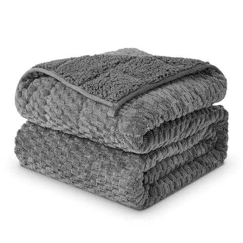 Weighted Blanket Queen Size for Adults,15lbs Jacquard Sherpa Heavy Blanket for Calming and Relax, Dual Sided Ultra Soft Fuzzy Throw Blanket with Glass Beads, 48" x 72" 15lbs, Dark Grey