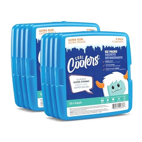 Cool Coolers by Fit & Fresh Kids Clear Blue Ice Packs, Quick Freeze, Space-Saving, Reusable Ice Pack for Lunch Boxes & Coolers