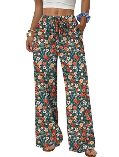 Sampeel Fashion Clothing Wide Leg Pants Woman Summer Vacation Outfits Country Concert Palazzo Dress Pants Flowy Cute Trousers Beach Cruise Outfits Spring Clothes Floral L