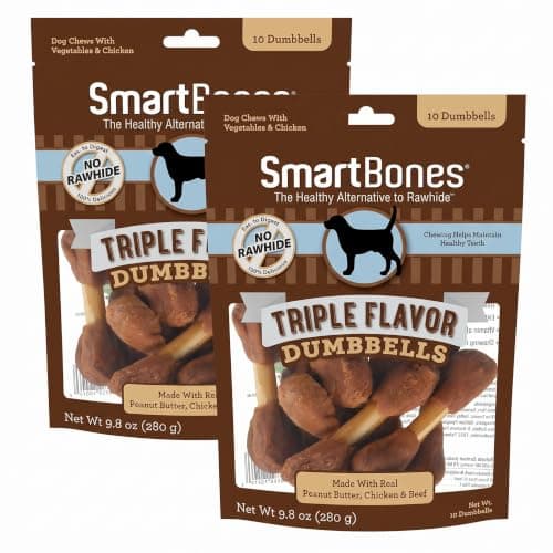 SmartBones Triple Flavor Dumbbells with Peanut Butter,Rawhide-Free Chews for Dogs,(Pack of 20)