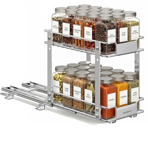 SONGMICS Spice Rack Organizer for Cabinet, Pull Out 2 Tier Thick Steel