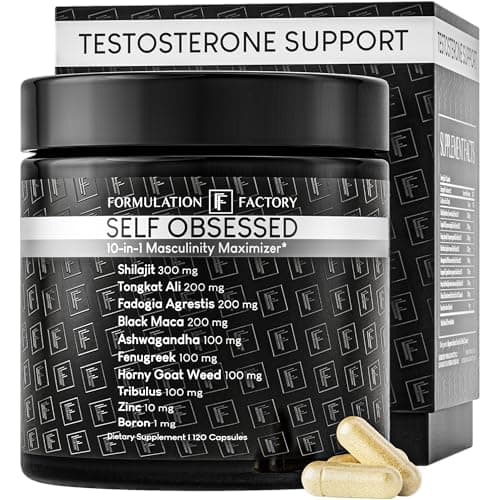 Formulation Factory Self Obsessed Masculine Vitality & Testosterone Support - 10-in-1 Complex with Shilajit, Tongkat Ali, & Fadogia Agrestis - 120 Capsules, 2 Month Supply