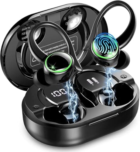 Matast 2026 Bluetooth 5.4 Headphones Sports, 50 Playback Over-Ear Buds with 4 ENC Noise Cancelling Mics Deep Bass Fitness Earphones Gym Running Workout, IP7 Headset with Earhook LED Display
