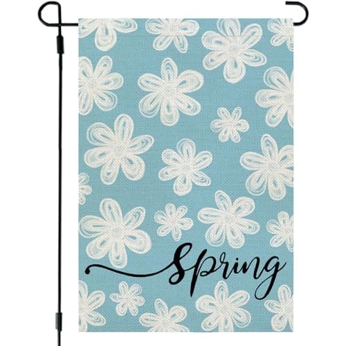 CROWNED BEAUTY Spring Garden Flag Daisy Blue 12x18 Inch Double Sided Small Seasonal Holiday Floral Decoration for Outdoor Lawn Yard