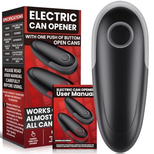 One Touch Electric Can Opener Fits All Can Sizes, Electric Can Openers for Kitchen Food Safe with Smooth Edge, Kitchen Gadgets Battery Operated Can Openers for Seniors, Arthritis and Chef Black+Grey