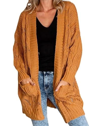Miladusa Cardigan Sweaters for Women Plus Size Open Front Outerwear Orange