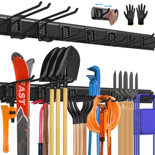 SUKIZZ 48'' All-Metal Garage Tool Organizer Wall Mount – Heavy-Duty Tool Rack Holds 450 lbs, Adjustable Hooks for Garage, Yard, and Garden Equipment