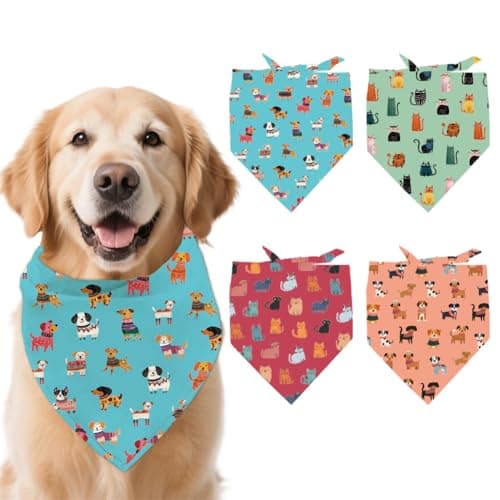 arricraft 4 Pcs Polyester Pet Bandanas, Dogs and Cats Pattern Dog Scarf Washable Triangle Fabric Pet Bandanas for Small Medium Large Cat and Dog Clothing Accessories 26.7x18.9 Inch