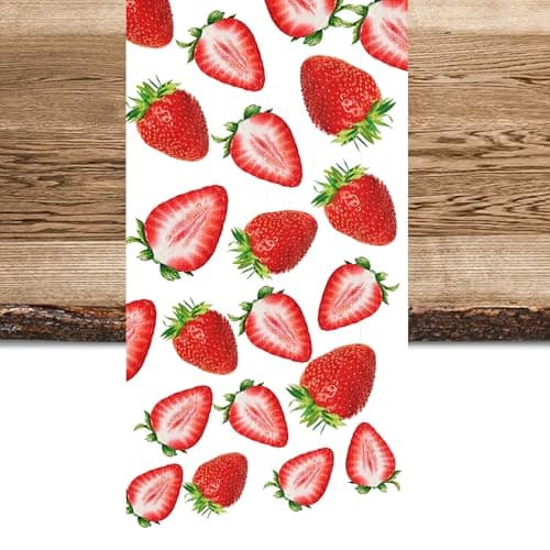 Strawberry Spring Linen Table Runner Kitchen Dining Table Decor, Seasonal Home Decoration Indoor Outdoor Party Item 33x180 Centimeters /13 x 72 Inches