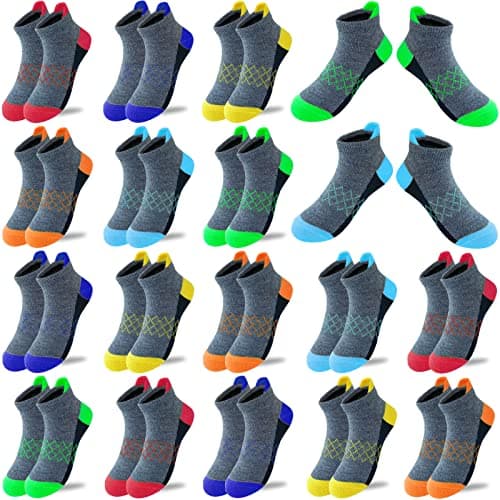 JAMEGIO Boys Socks 18 Pairs kids Half Cushion Low Cut socks Sport Ankle Athletic Sock for Little Big Kids Size Age 3-14 Years(10-14 Years)