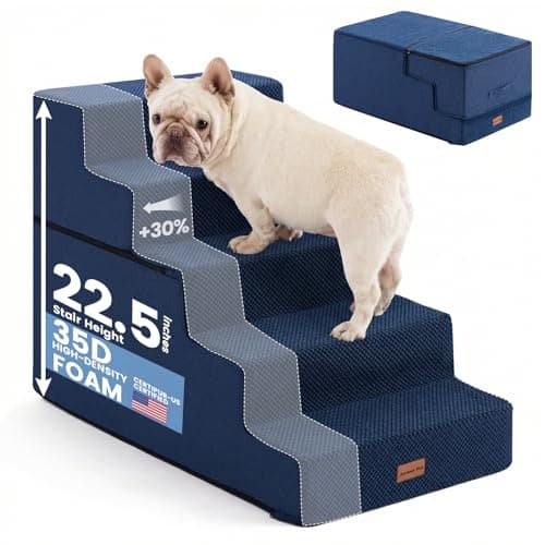 Gardner Pet Dog Stairs for Small Dogs 22.8" H, 5-Step Extra Wide Dog Stairs for High Bed, Pet Steps for Small Dogs and Cats Couch with Durable Non-Slip Waterproof Fabric Cover and Soft Foam, Navy