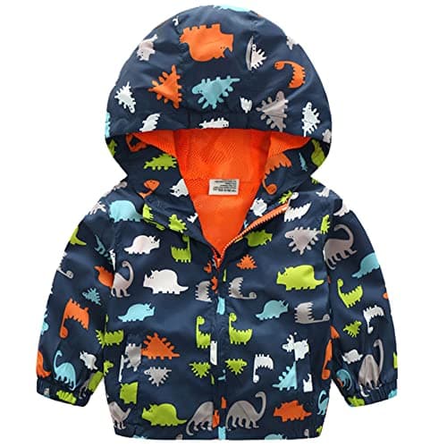 lymanchi Kid Baby Boy Dinosaur Hooded Jacket Windbreaker Navy Dinosaur 120