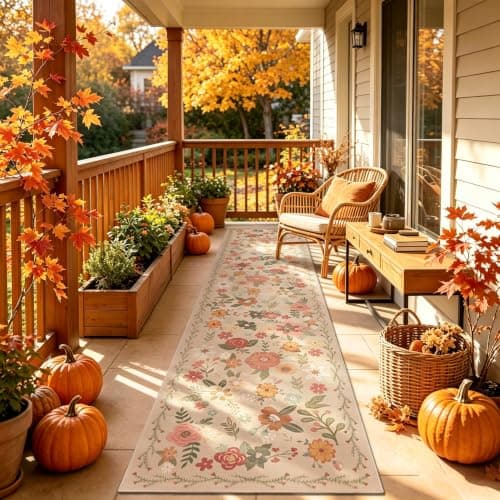 Hallway Washable Runner Rug 2x12 - Floral Kitchen Rugs Non Slip Low Pile Indoor Farmhouse Long Carpet Runners for Entryway Living Room Bedroom （Beige，2x12）