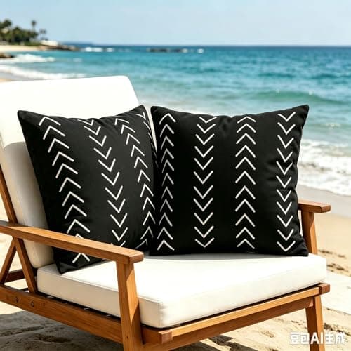 Kunovate Outdoor Pillows Waterproof,18x18 inch Black and White Throw Pillows Boho Set of 2 for Patio Furniture,Sunbrella Outdoor Pillow Covers for Couch