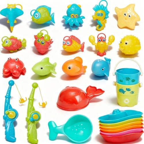 Baby Bath Toys, 26Pcs | Mold Free Bath Toys Toddler 2-4 for Fishing Game Toys | Colorful Water Table Pool Tub Toys for Toddlers & Kids| Floating Fishes Rod Net for Boys & Girls Gift