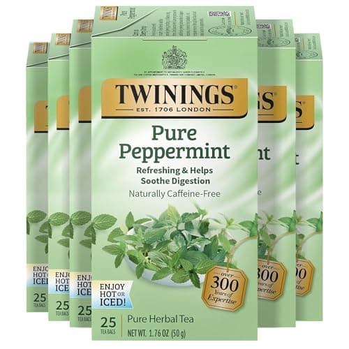 Twinings Pure Peppermint Caffeine-Free Herbal Tea Bags, 25 CT Box (6 Pack)