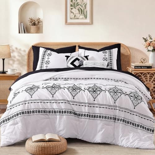 MaiRêve King Size Comforter Set Embroidery Floral 7 Pieces Bed in a Bag