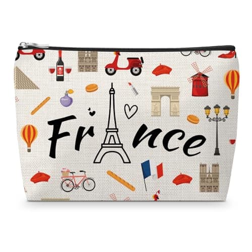 Sfodiary France Lover Gift for Women Makeup Bag French Souvenir Gifts for Traveller City Themed Cosmetic Bag France Gift Christmas Birthday Presents for Friends Sister Daughter Zipper Travel Pouch
