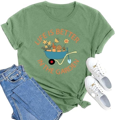 MAIHUN Garden Shirts for Women Plant Lover T-Shirt Life is Better in The Garden Letter Print Tee Gardener Gift Tops