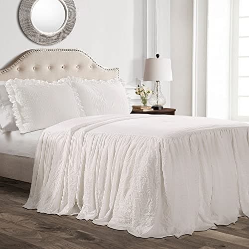 Lush Decor Ruffle Skirt Bedspread Set - 2-Piece Luxurious Farmhouse Bedding - Elegant Ruffle Detail - Timeless Style - Soft Lightweight Sheets - Twin, White
