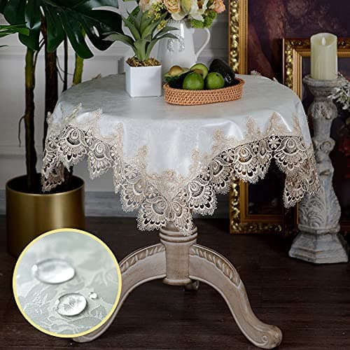ARTABLE Beige Waterproof Lace Square Tablecloth Macrame Topper 43 x 43 Inch