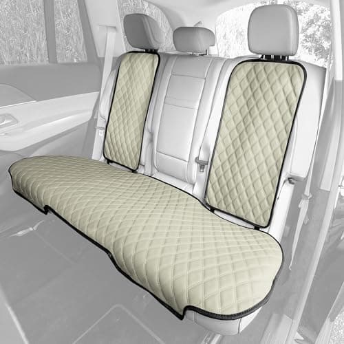 FH Group Car Seat Cushion Rear Set Beige Faux Leather Automotive Seat Cushions - Universal Fit, Rear Car Seat Cushion, Car Seat Cushions With Non-slip Silicone Backing for SUV, Sedan, Van