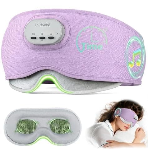 LC-dolida Voice Control Bluetooth Sleep Mask, Bamboo Cotton Bluetooth Sleep Headphones with 3D Zero-Pressure Cups and Timer Setting, Total Blackout Sleep Eye Mask for Side Sleepers (Purple)