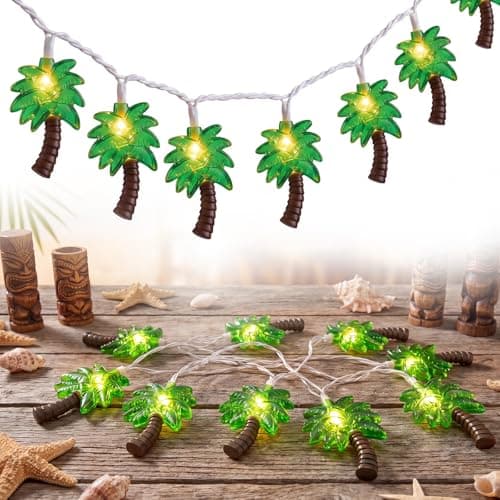 Palm Tree String Lights Outdoor, Summer Beach Themed Decoratives String Lights with 10 Palm Tree Patio Light, Plug in Indoor Fairy Lights for Outdoor Indoor Beach Tropical Party Bedroom Birthday Decor