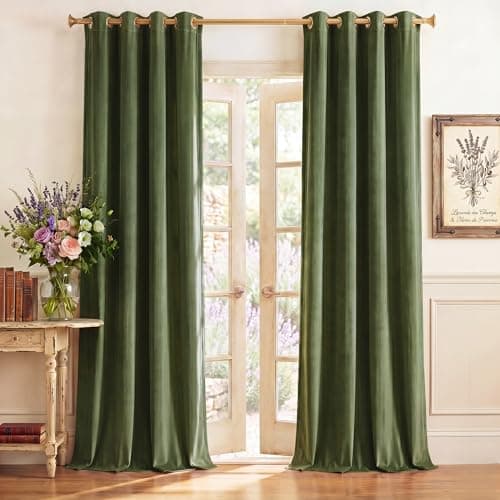 StangH Moss Green Grommet Velvet Blackout Curtains, W42 x L90, 2 Panels