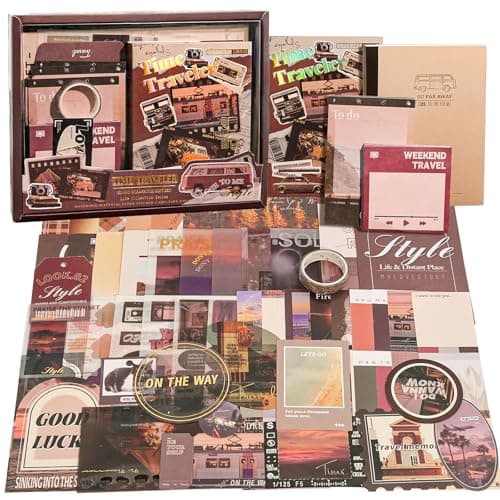 Travel Scrapbooking Supplies Kit, A6 Notebook, Vintage Junk Journaling Kit