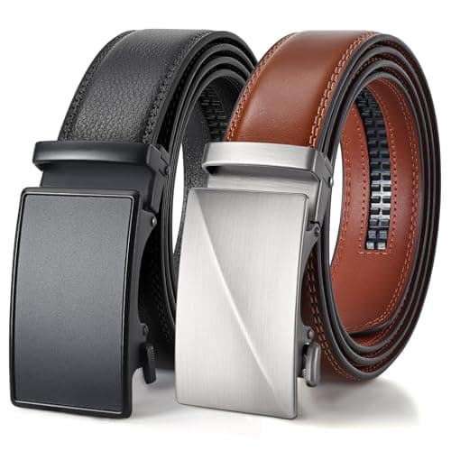 BELTROAD Ratchet Belts for Men- 2-Pack Men‘s Ratchet Adjustable Click Slide Belts for Dress Casual 1 3/8" Leather Belt Gift