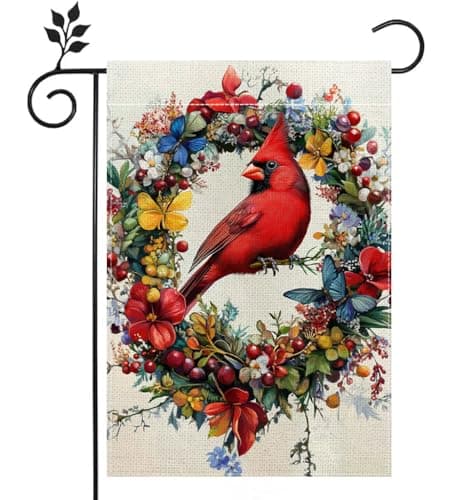 Spring Cardinal Bird Garden Flag Colorful Flowers Summer Welcome Yard Outdoor Flag 12x18 Inch Double Sided